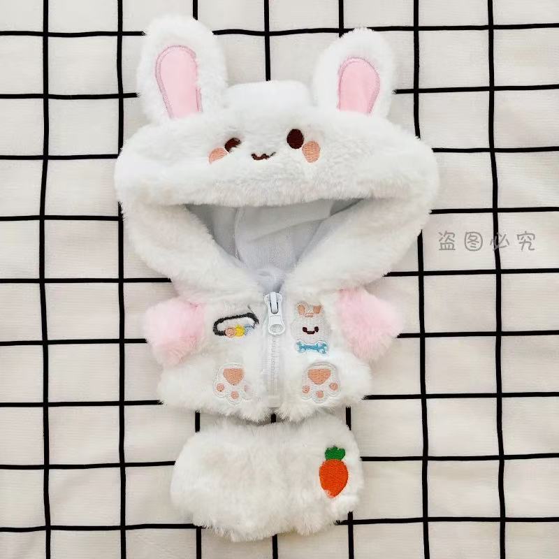 Cotton Plush Doll Coat White Milk Bear Zipper Pants Suit 20cm Cute Doll Clothing Cotton Doll