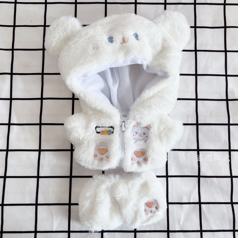 Cotton Plush Doll Coat White Milk Bear Zipper Pants Suit 20cm Cute Doll Clothing Cotton Doll