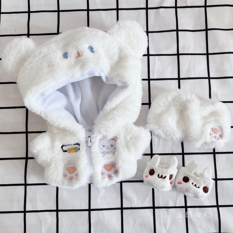 Cotton Plush Doll Coat White Milk Bear Zipper Pants Suit 20cm Cute Doll Clothing Cotton Doll
