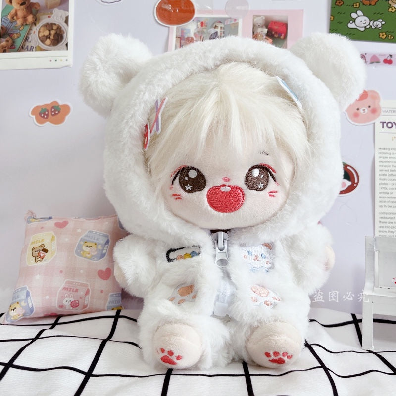 Cotton Plush Doll Coat White Milk Bear Zipper Pants Suit 20cm Cute Doll Clothing Cotton Doll