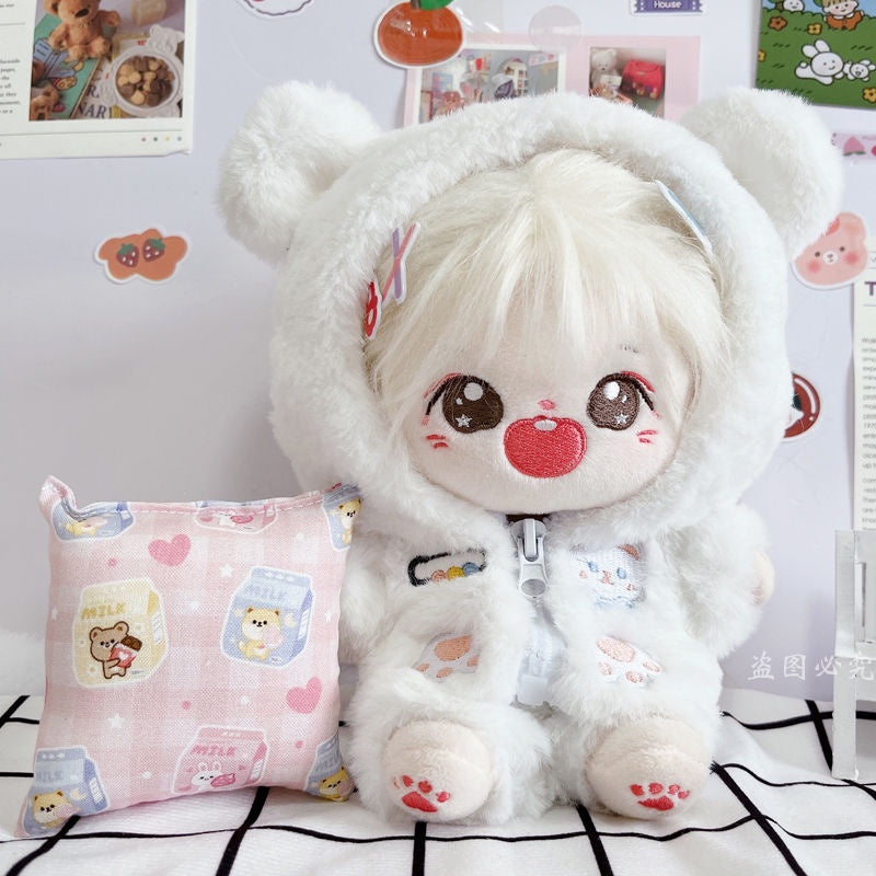 Cotton Plush Doll Coat White Milk Bear Zipper Pants Suit 20cm Cute Doll Clothing Cotton Doll