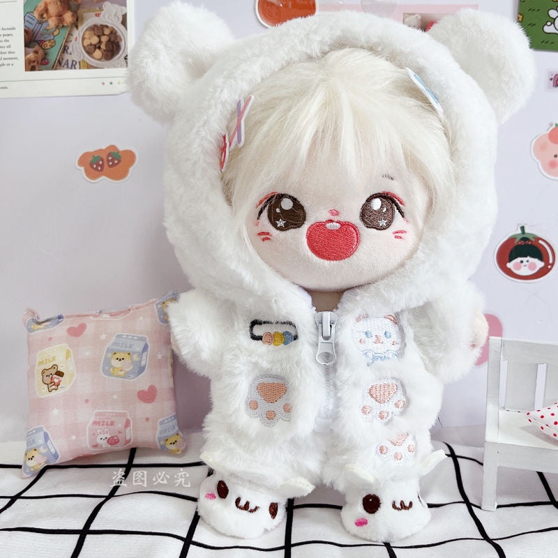 Cotton Plush Doll Coat White Milk Bear Zipper Pants Suit 20cm Cute Doll Clothing Cotton Doll