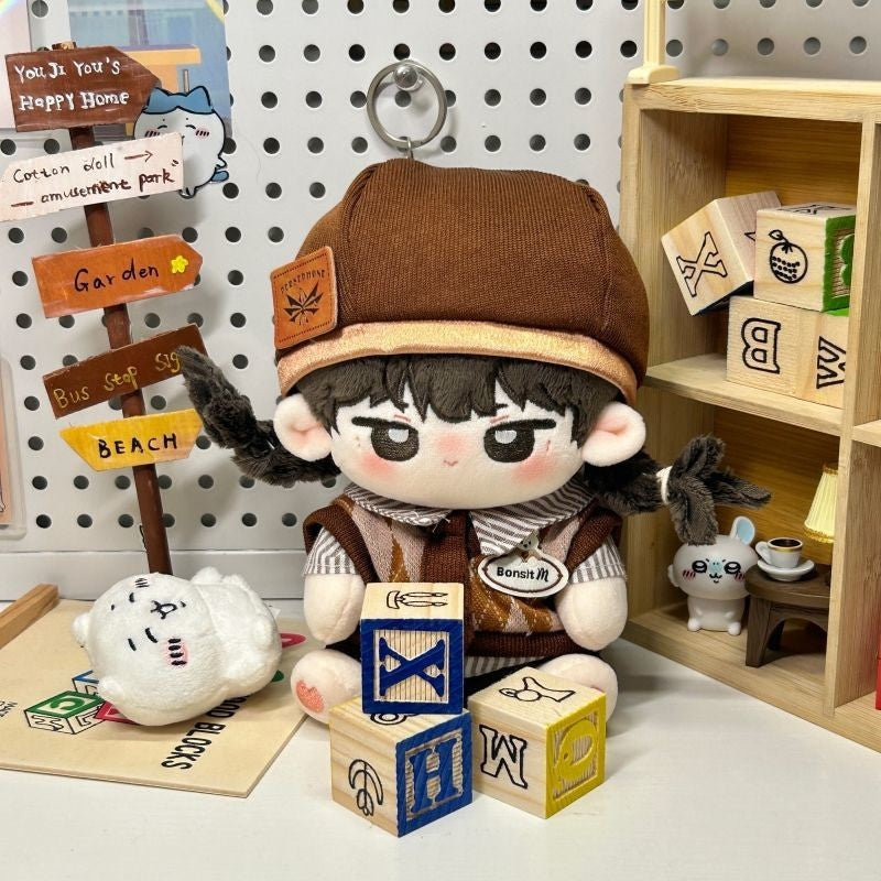Korean Vintage Doll Clothes For 20cm Plush 5PCS Outfit Set With Pants, Beret, Vest, Tie & Shirt