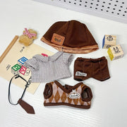 Korean Vintage Doll Clothes For 20cm Plush 5PCS Outfit Set With Pants, Beret, Vest, Tie & Shirt