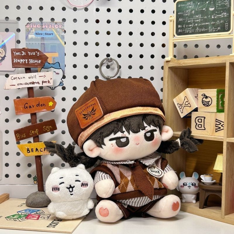 Korean Vintage Doll Clothes For 20cm Plush 5PCS Outfit Set With Pants, Beret, Vest, Tie & Shirt