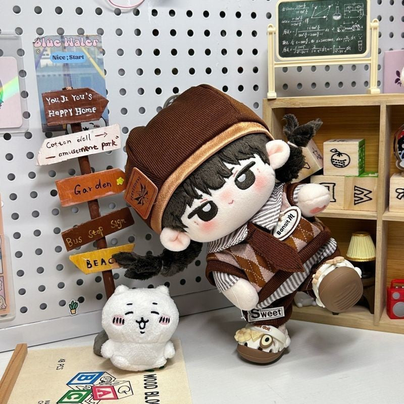 Korean Vintage Doll Clothes For 20cm Plush 5PCS Outfit Set With Pants, Beret, Vest, Tie & Shirt
