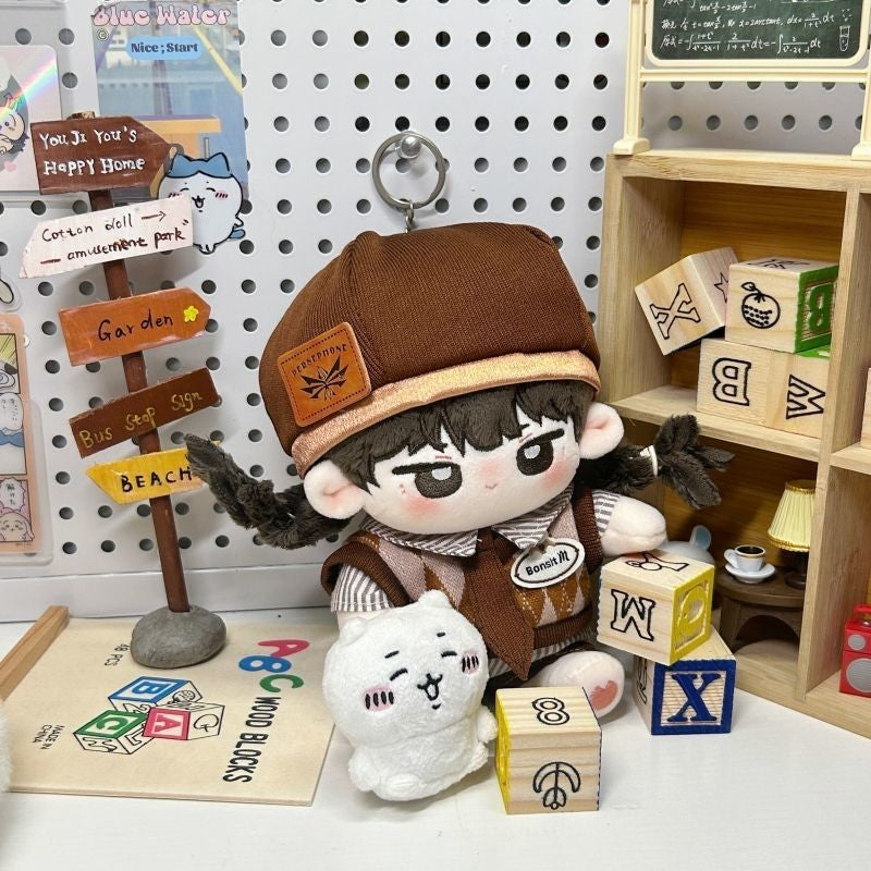 Korean Vintage Doll Clothes For 20cm Plush 5PCS Outfit Set With Pants, Beret, Vest, Tie & Shirt